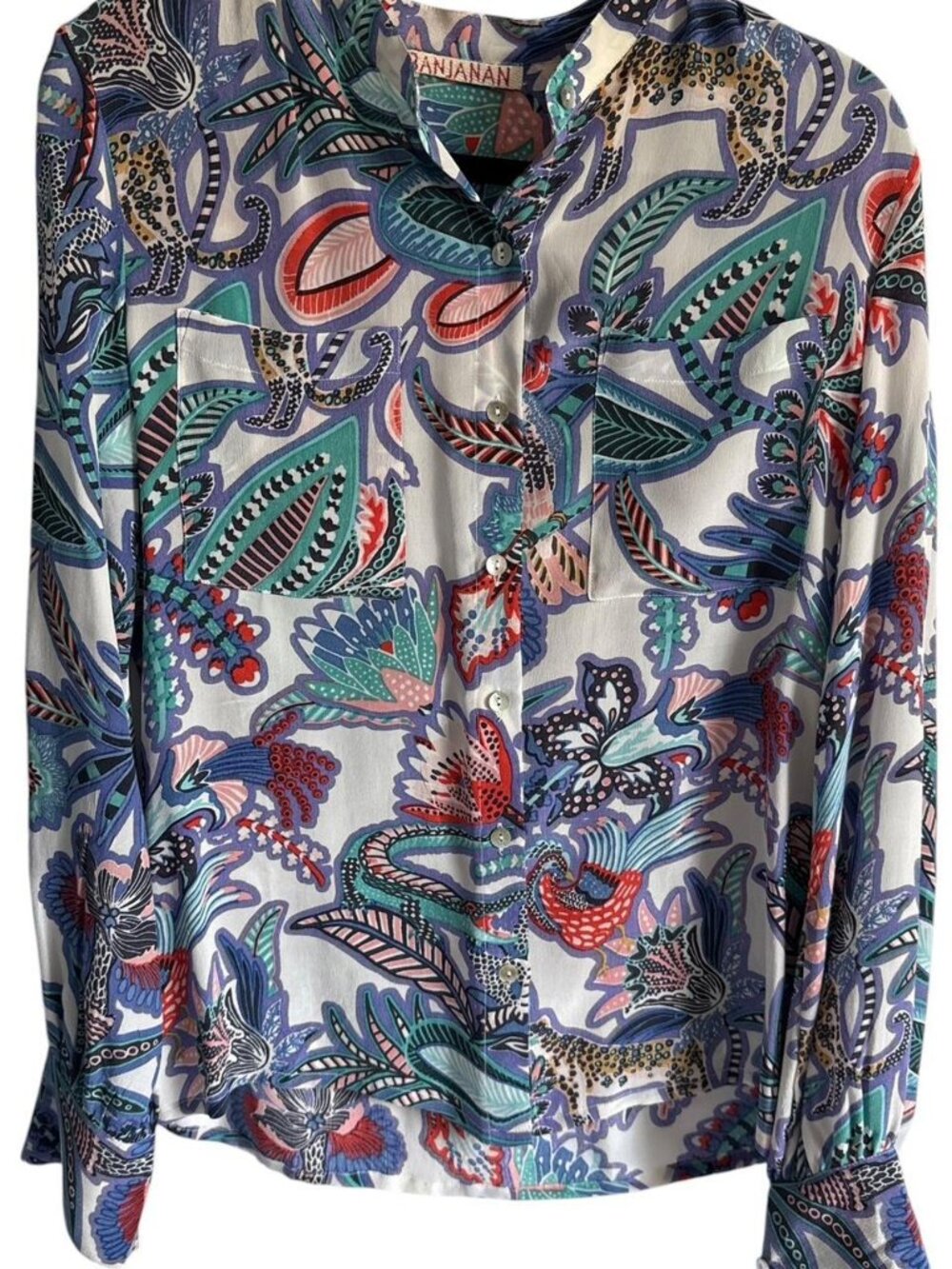 Banjanan 100% Silk Floral Printed Blouse with a Boho Vibe, Size M
